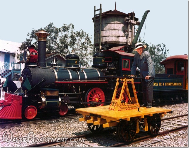 Walt Disney on the Kalamazoo handcar in front of the #2 E. P. Ripley