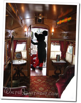 Mickey, aboard the Lilly Belle VIP car, waving to the guests at the dedication - www.WaltsApartment.com