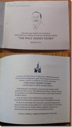 Dedication invitation to the dedication of The Walt Disney Story - WaltsApartment.com